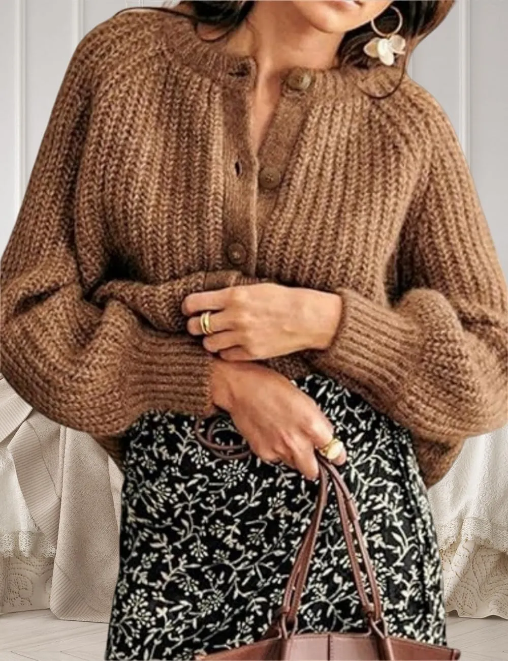 Women's Casual Open Front Cardigan Fall Winter Long Sleeve Button Down Sweater Chunky Knit Outwear Coat