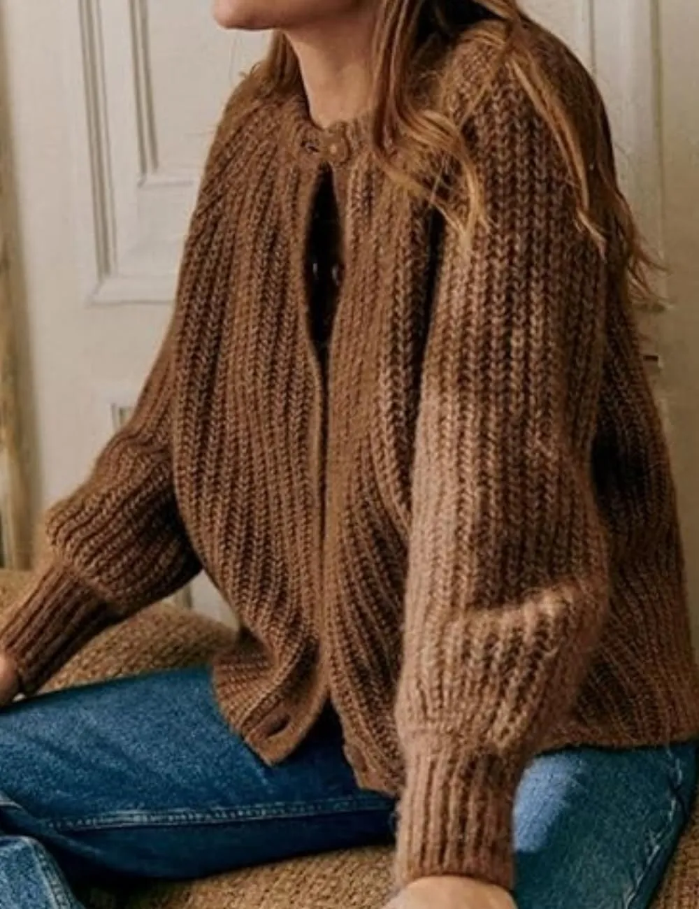 Women's Casual Open Front Cardigan Fall Winter Long Sleeve Button Down Sweater Chunky Knit Outwear Coat