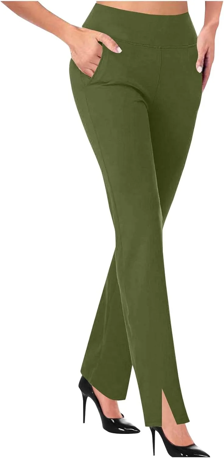 Women's Comfortable Stretch Pants High-Waisted Tummy Control Slim-Fit Trousers Gym Fitness Park Workouts Casual Pants