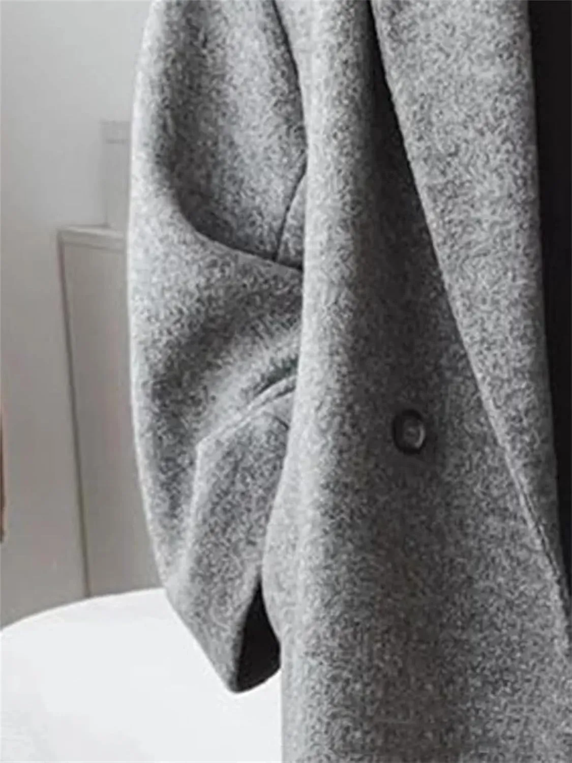 Women's Double Breasted Wool Coat Oversized Jacket Notch Lapel Wool Blend Mid Long Pea Trench Coat Winter Overcoat