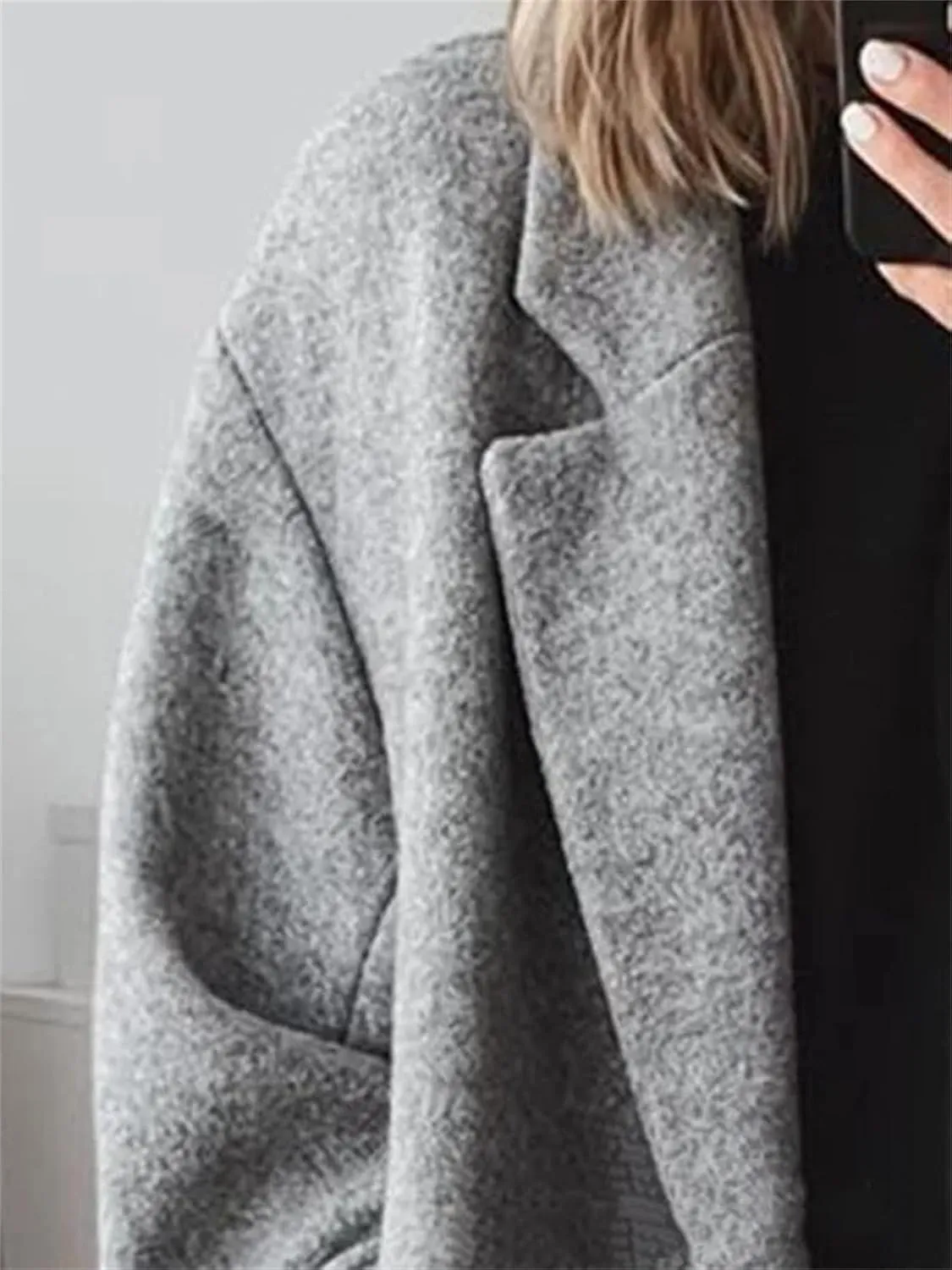 Women's Double Breasted Wool Coat Oversized Jacket Notch Lapel Wool Blend Mid Long Pea Trench Coat Winter Overcoat
