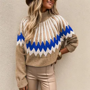 Womens Fair Isle Pattern Sweaters Long Sleeve Oversized Turtleneck Pullover Vintage Casual Loose Printed Knitted Sweater Tops