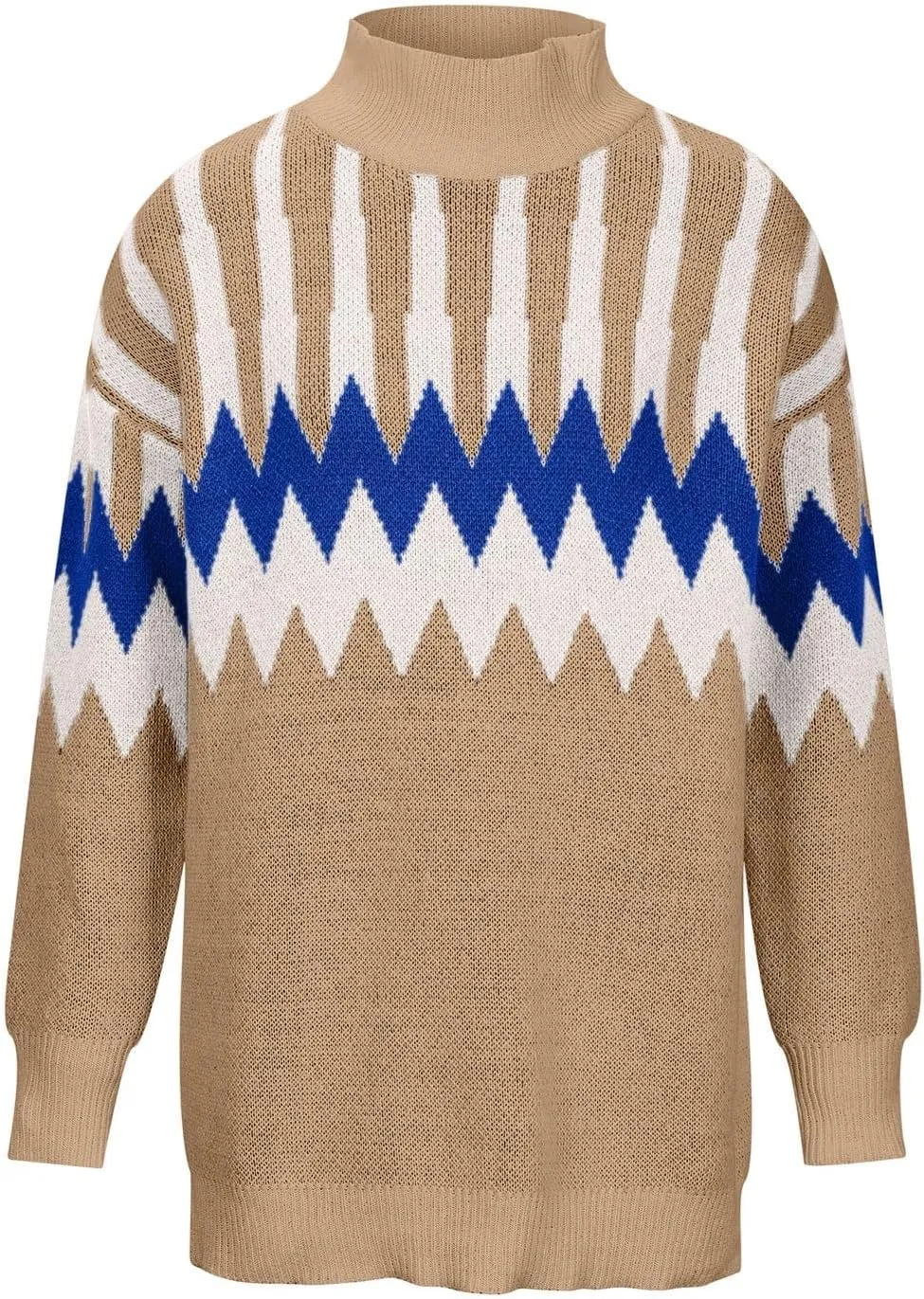 Womens Fair Isle Pattern Sweaters Long Sleeve Oversized Turtleneck Pullover Vintage Casual Loose Printed Knitted Sweater Tops