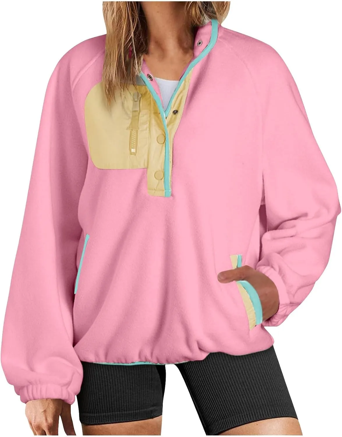 womens fleece sweatshirt jacket 2024 trendy long sleeve sherpa lined thermal pullover tops long sleeve outwear coat