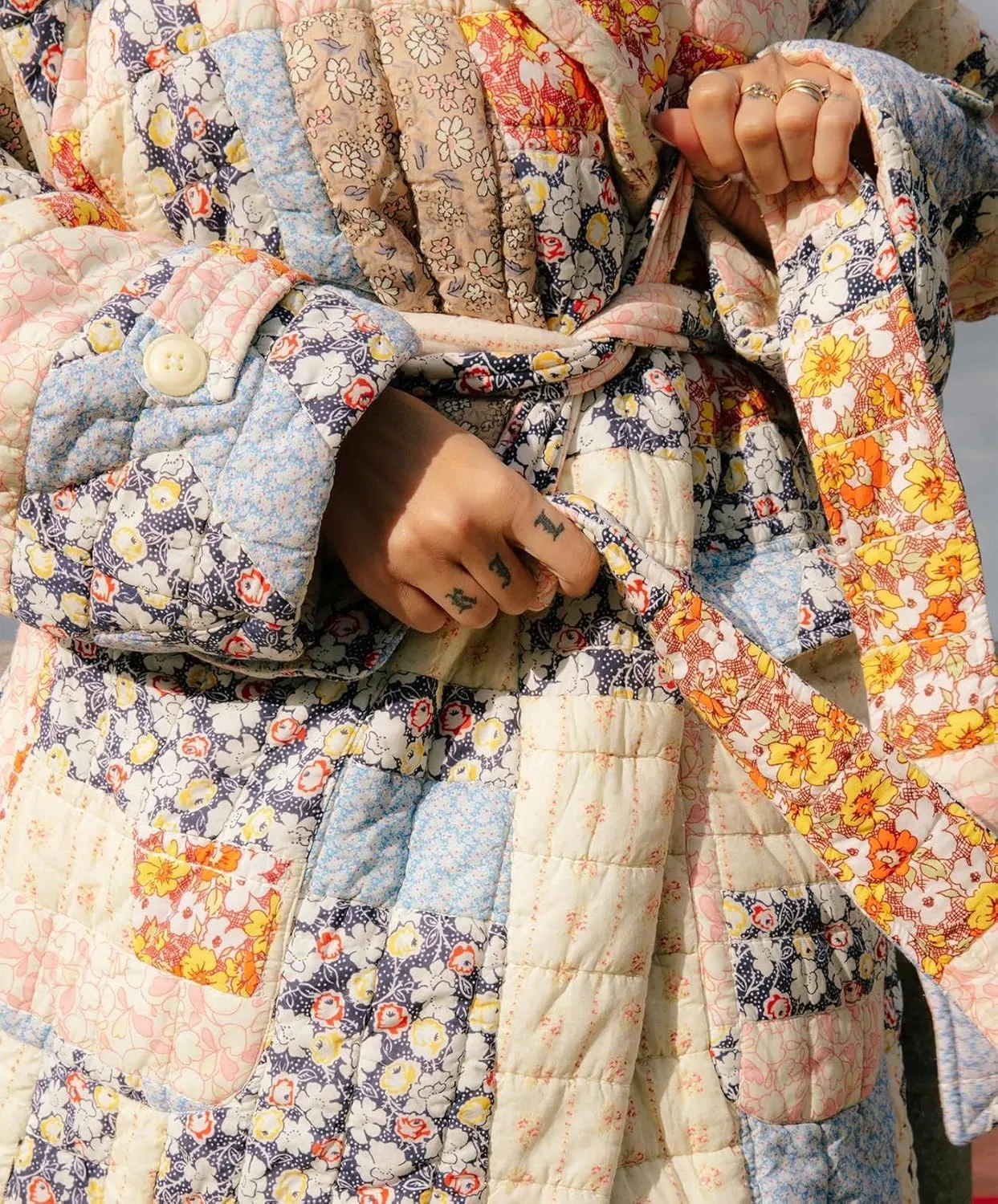 Womens Floral Puffer Jacket Lightweight Long Quilted Down Coats Winter Padded Outwear with Belt