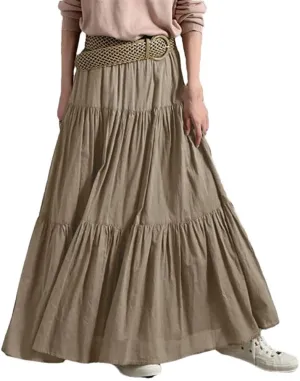 Womens High Waist A Line Flowy Maxi Skirts Bohemian Swing Beach Skirt Layered Ruffle Pleated Long Dress