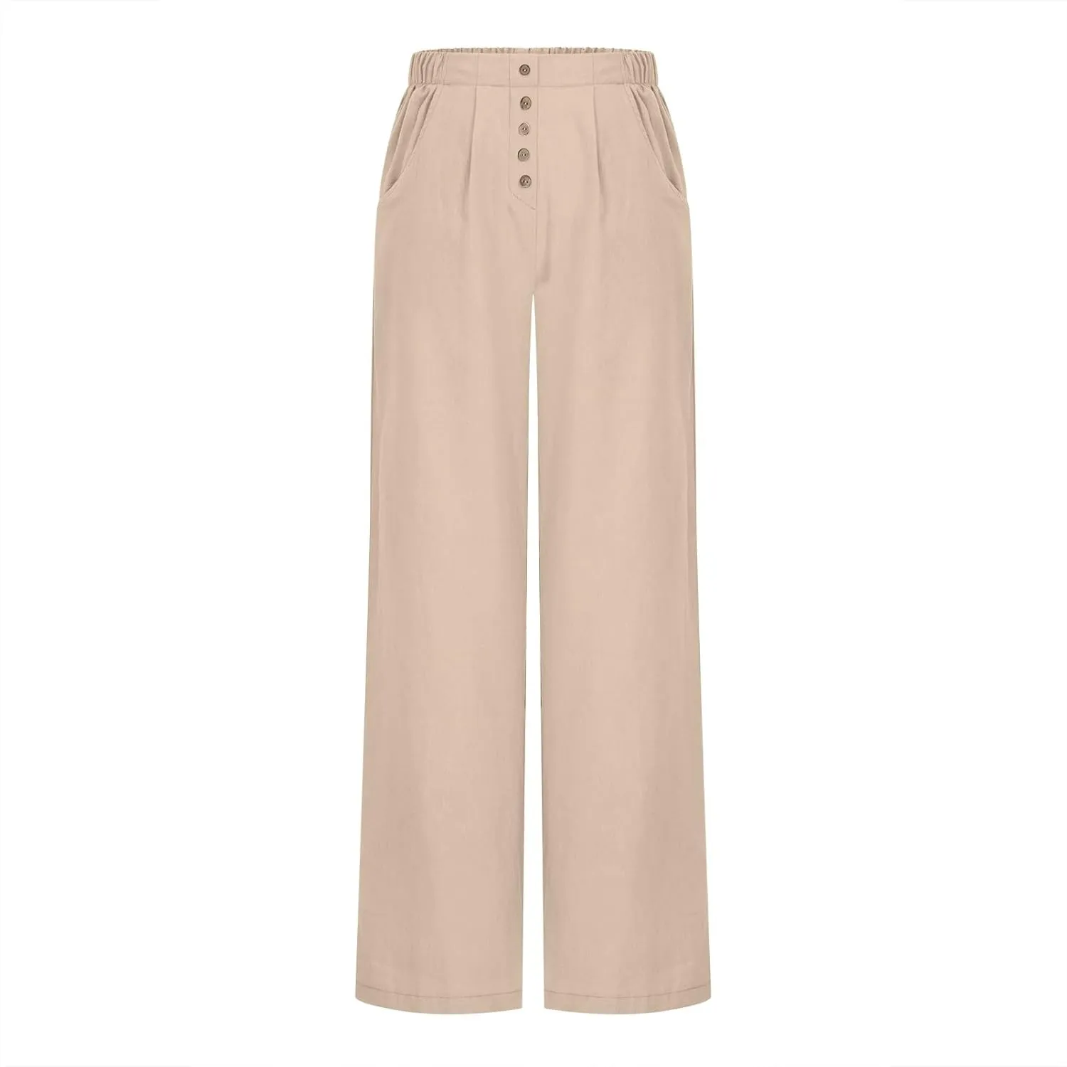 Womens High Waisted Button Front Pants Stylish Straight Wide-Leg Office Relax Linen Trousers Beach Flowy Casual Pants