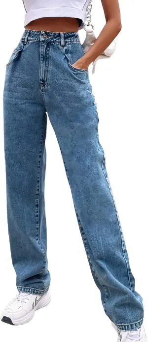 Women's High Waisted Straight Leg 90's Boyfriend Jeans Vintage Baggy Denim Pants for Teen Girls