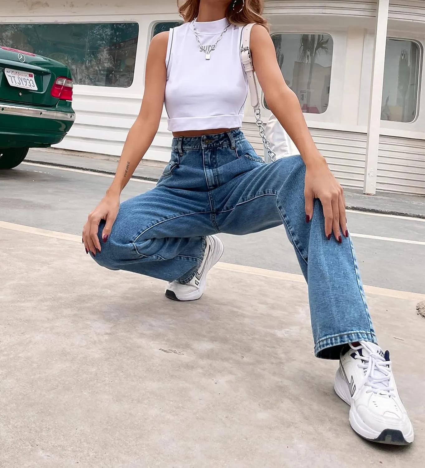 Women's High Waisted Straight Leg 90's Boyfriend Jeans Vintage Baggy Denim Pants for Teen Girls