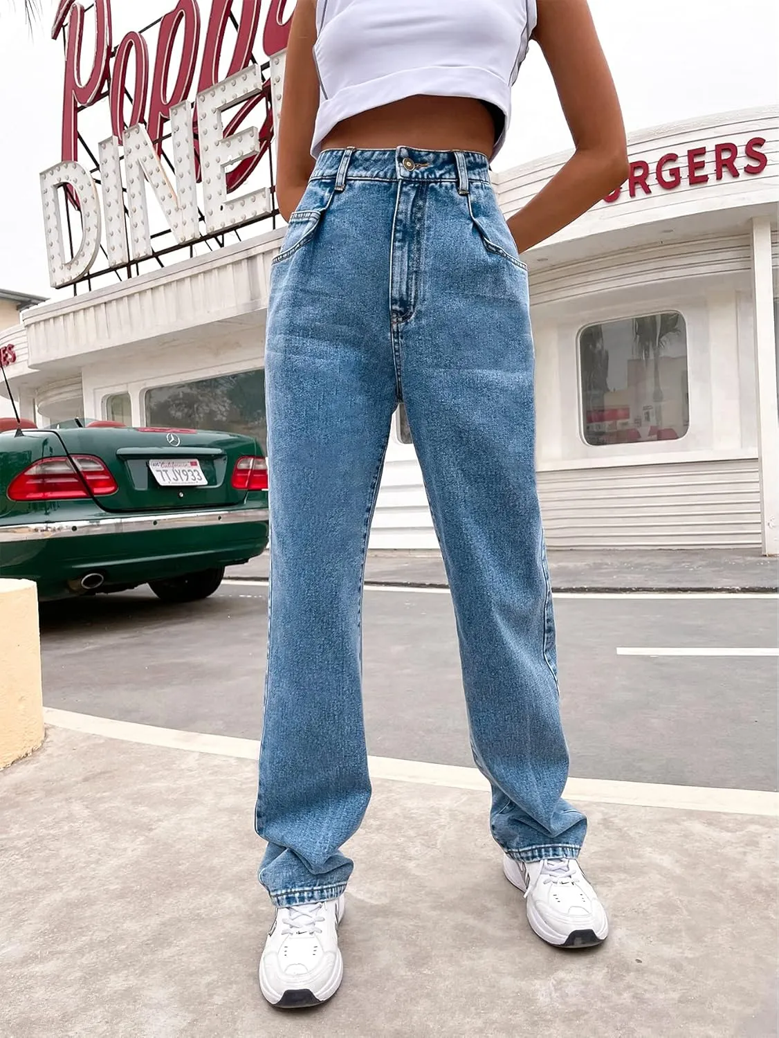 Women's High Waisted Straight Leg 90's Boyfriend Jeans Vintage Baggy Denim Pants for Teen Girls