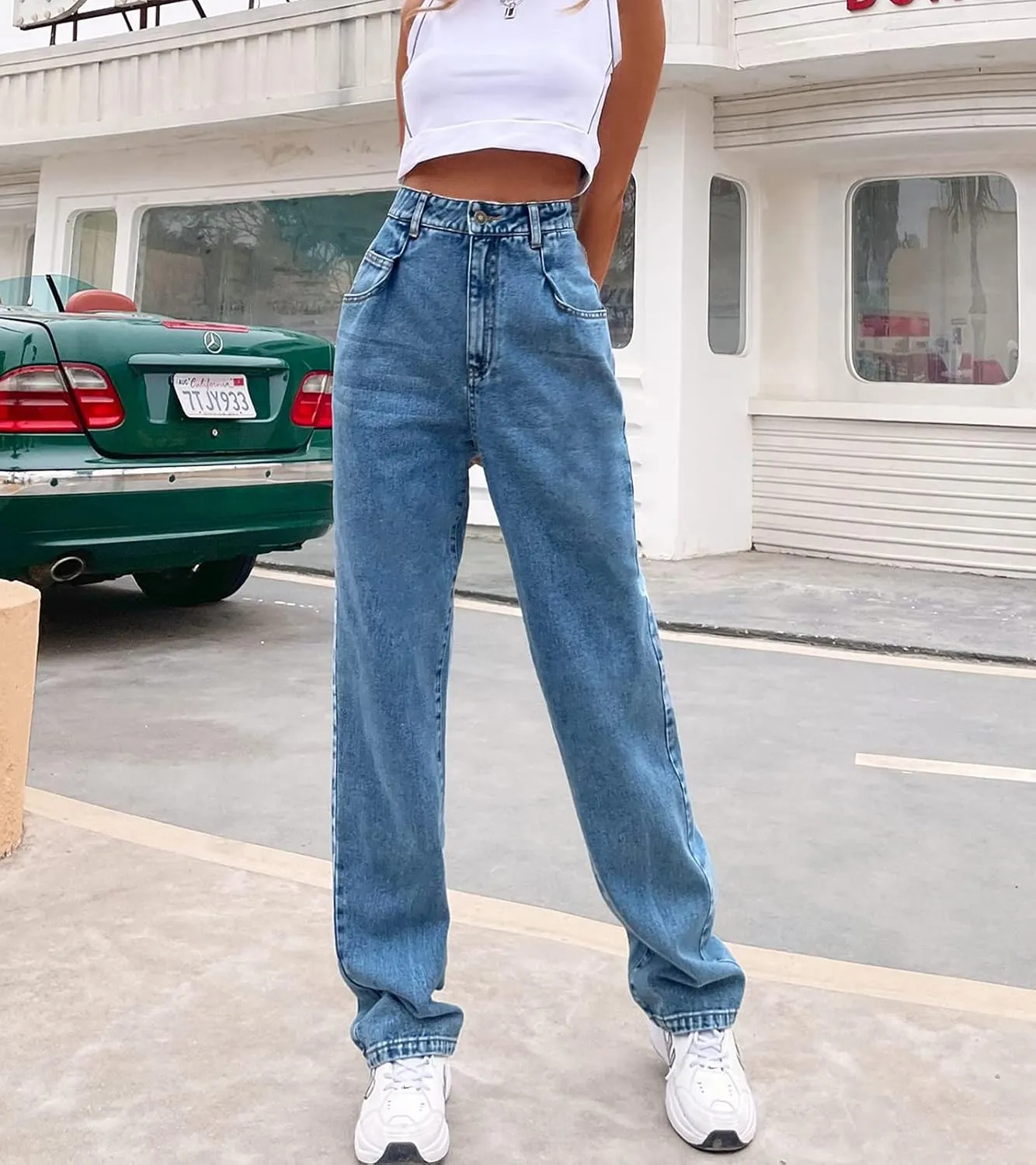 Women's High Waisted Straight Leg 90's Boyfriend Jeans Vintage Baggy Denim Pants for Teen Girls