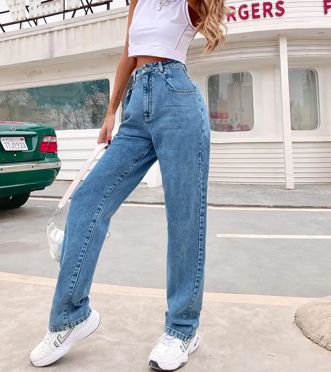 Women's High Waisted Straight Leg 90's Boyfriend Jeans Vintage Baggy Denim Pants for Teen Girls