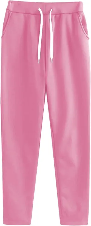 Womens Jogger Casual Sweatpants Trendy High Waisted Active Sport Workout Drawstring Pants Solid Color Lounge Trousers