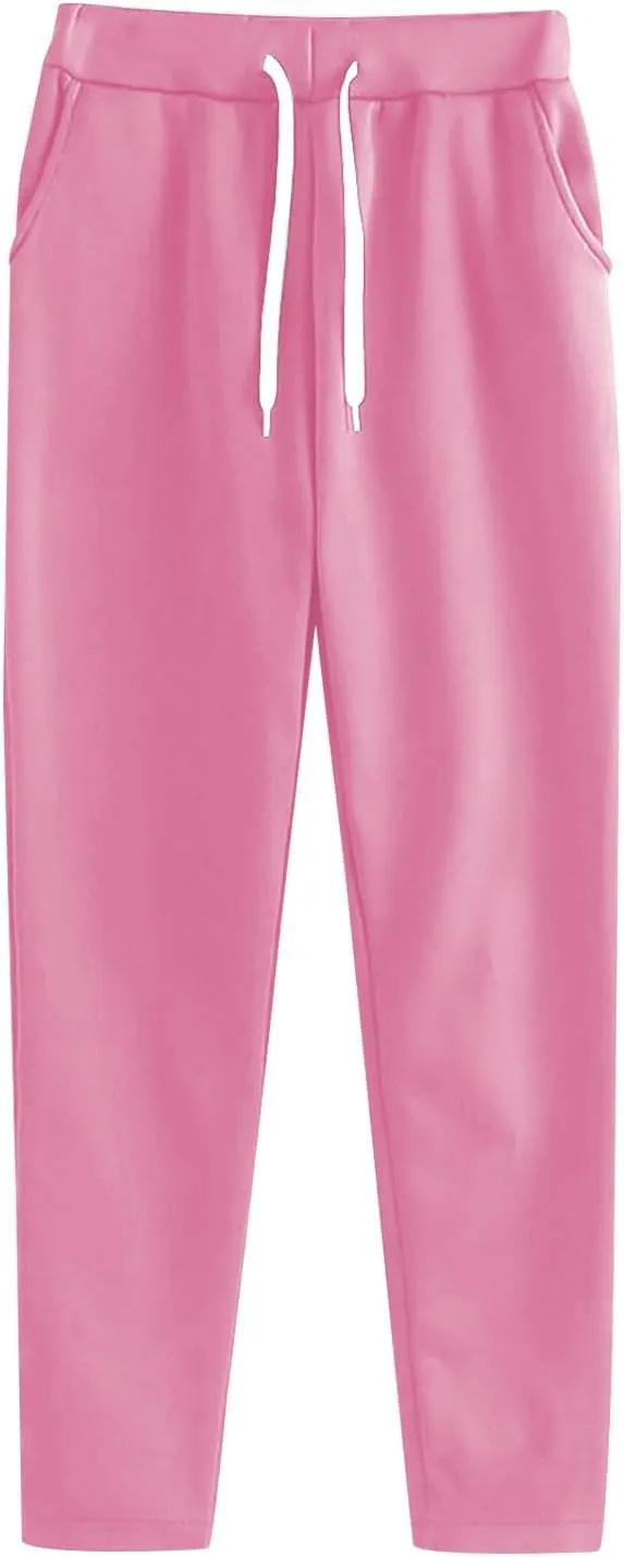 Womens Jogger Casual Sweatpants Trendy High Waisted Active Sport Workout Drawstring Pants Solid Color Lounge Trousers