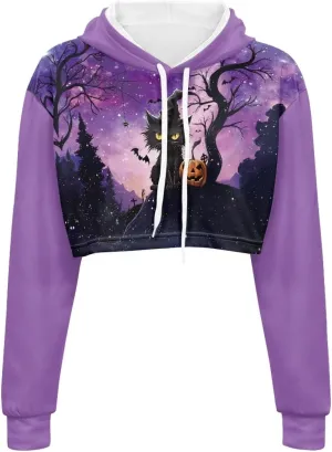 Womens Long Sleeve Crop Top Hoodies Drawstring Crop Top Sweatshirts for Teen Girls