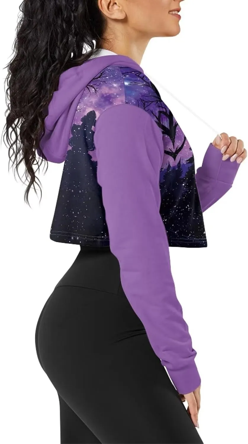 Womens Long Sleeve Crop Top Hoodies Drawstring Crop Top Sweatshirts for Teen Girls