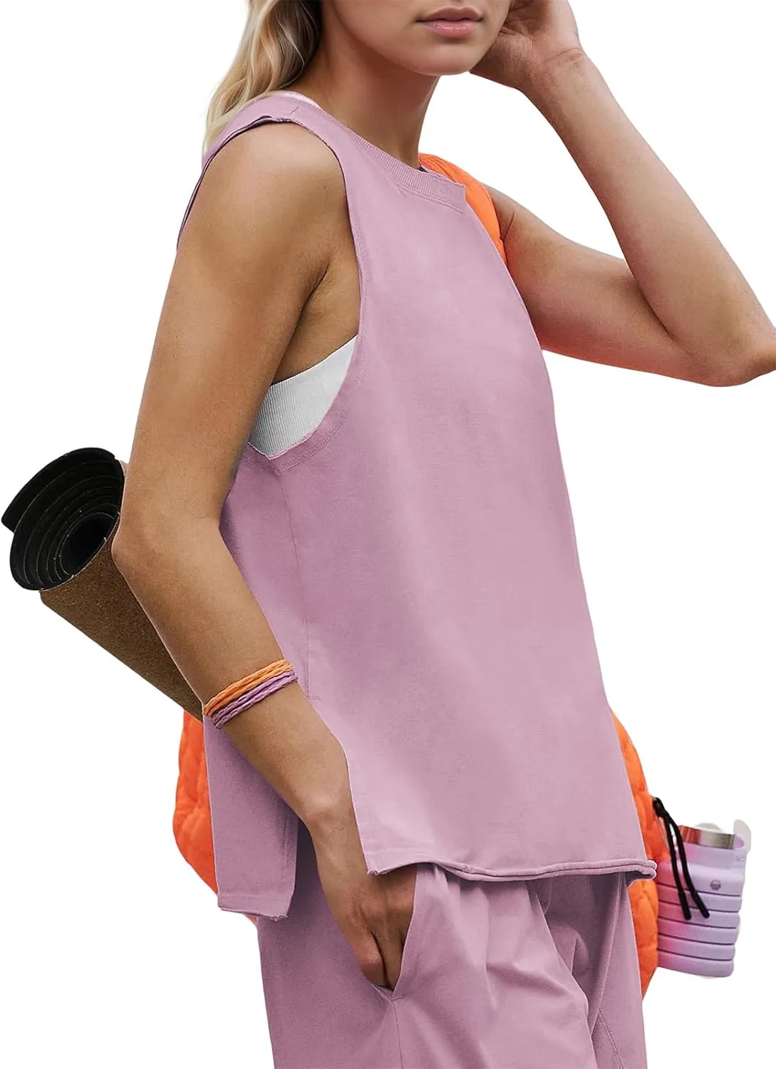 Womens Lounge Sets 2 Piece Outfits Summer Sleeveless Top and Wide Leg Pants Set Cotton Loungewear Tracksuit 2025