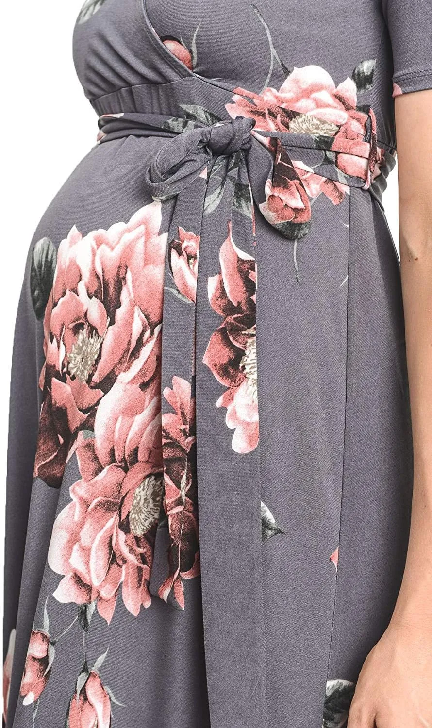 Women's Maternity Wrap Dress Midi Length with Waist Belt