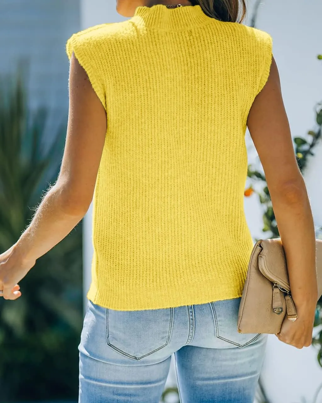 Women's Mock Neck Knit Sweater Vest Sleeveless Casual Trendy Summer Ribbed Pullover Tank Tops