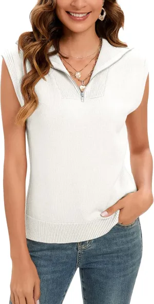 Womens Mock Neck Twist Front Knit Sweater Vest Sleeveless Ribbed Slim Fit Solid Soft Sexy Trendy Pullover Tank Tops