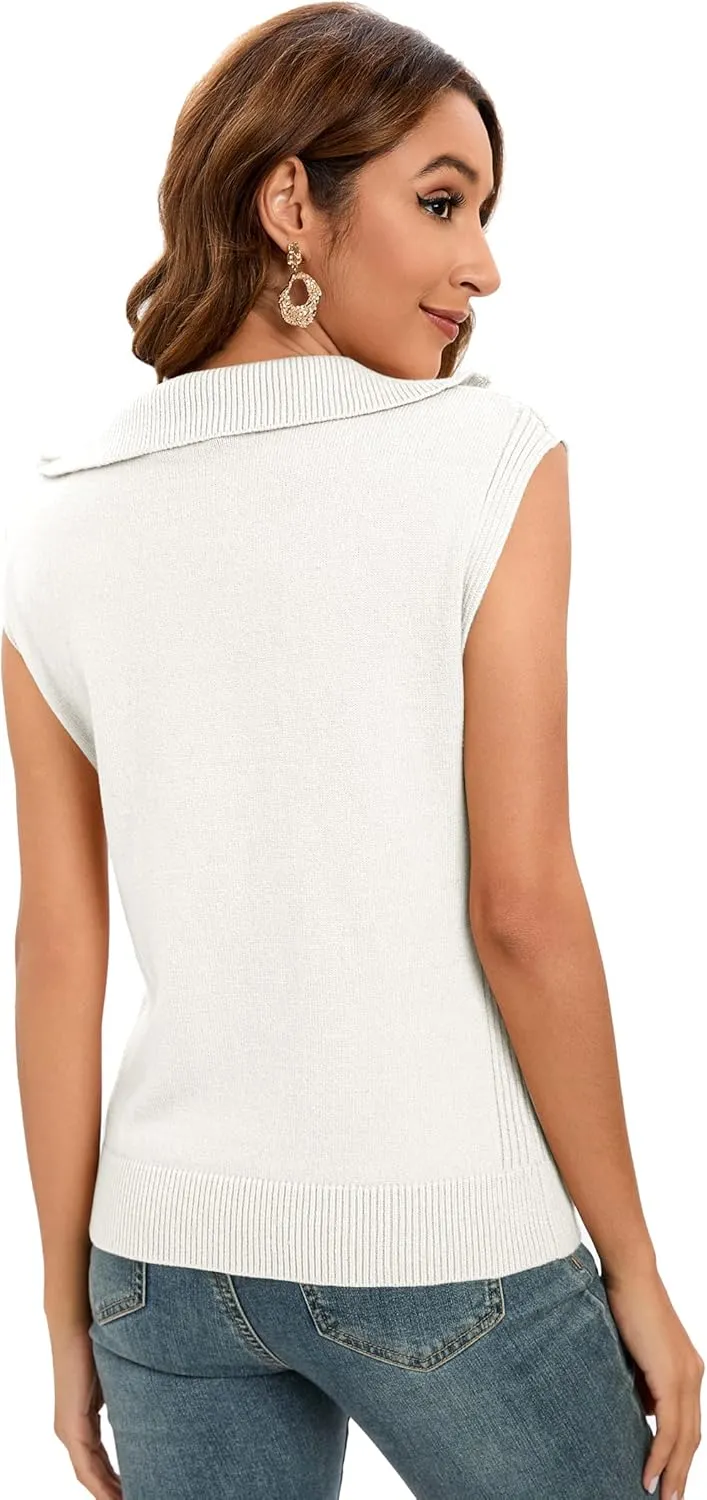 Womens Mock Neck Twist Front Knit Sweater Vest Sleeveless Ribbed Slim Fit Solid Soft Sexy Trendy Pullover Tank Tops