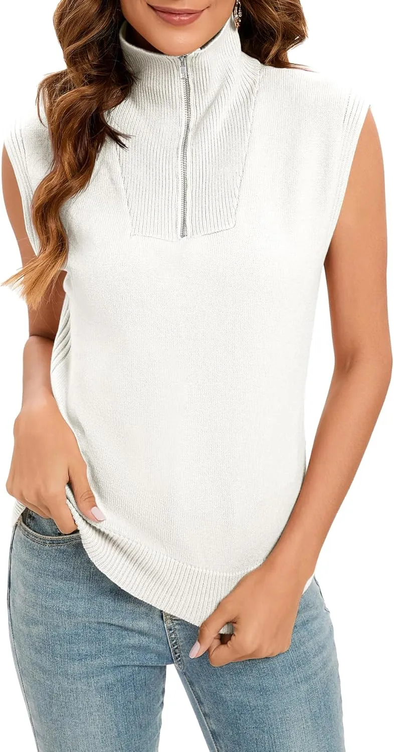 Womens Mock Neck Twist Front Knit Sweater Vest Sleeveless Ribbed Slim Fit Solid Soft Sexy Trendy Pullover Tank Tops