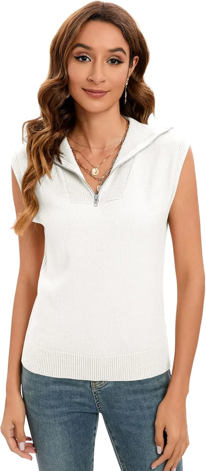 Womens Mock Neck Twist Front Knit Sweater Vest Sleeveless Ribbed Slim Fit Solid Soft Sexy Trendy Pullover Tank Tops