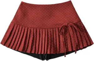 Women's Polka Dot High-Waisted Pleated A-Line Mini Skirt with Lined Shorts