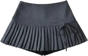 Women's Polka Dot High-Waisted Pleated A-Line Mini Skirt with Lined Shorts