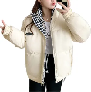 Women's Quilted Padded Puffer Jacket Zip Up Checkered Short Bubble Down Coat Trendy Y2k Teen Girls Baggy Winter Clothes