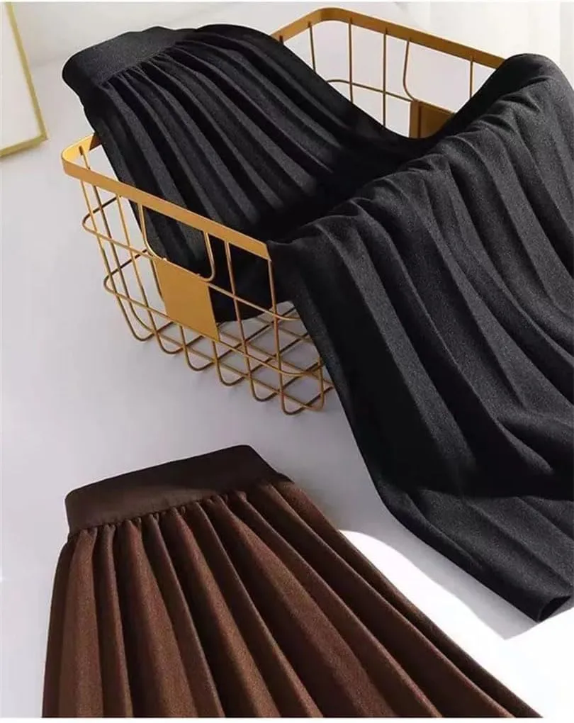 Women's Spring Woolen Pleated Skirt High Waist Thin Light Mature Accordion Skirt Bohemian Long Skirt