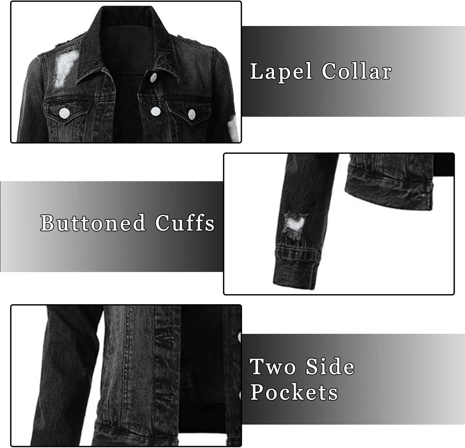 Women's Stretch Denim Jacket Long Sleeve Button Lapel Classic Jean Trucker Coat with Pockets