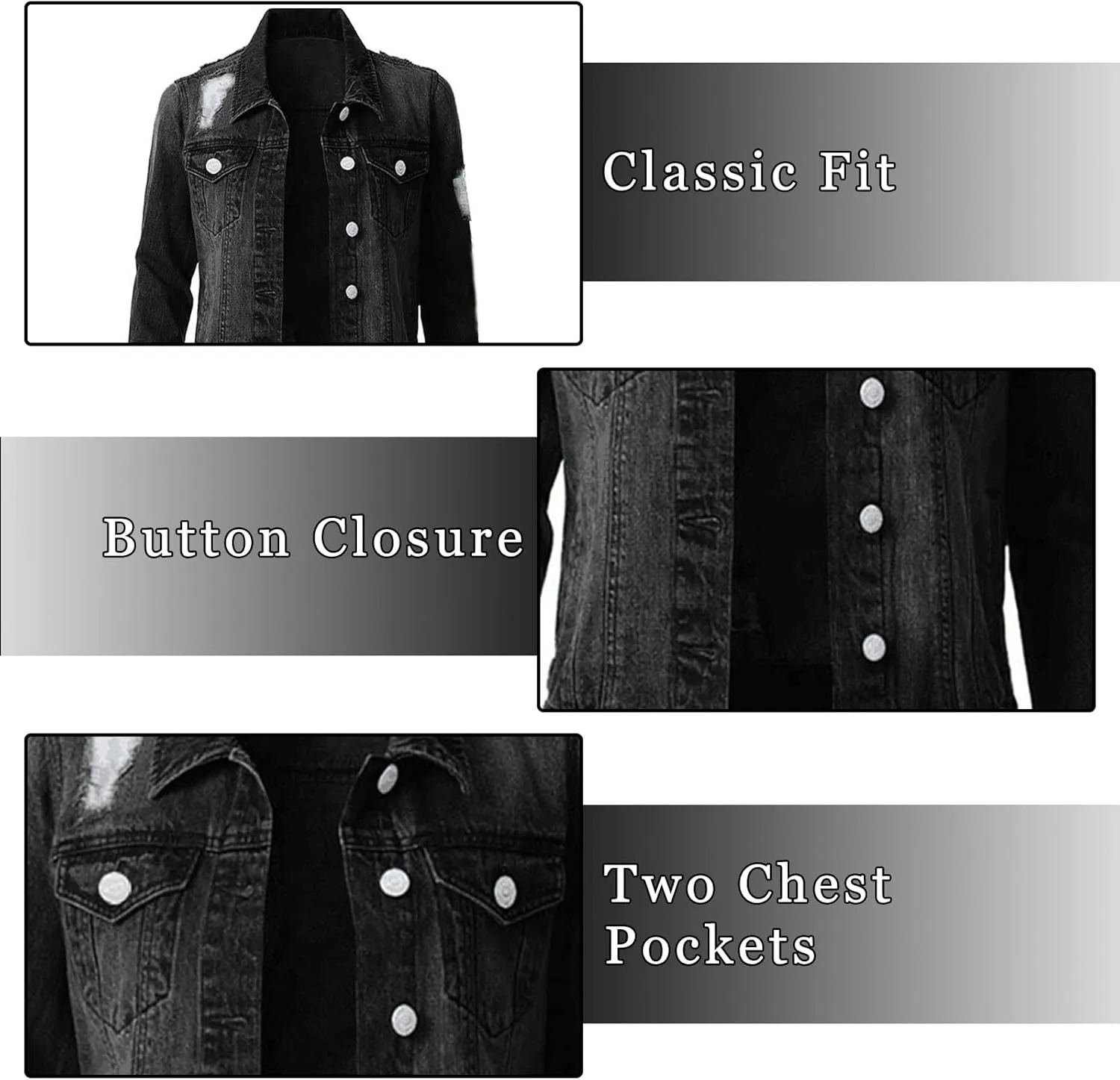 Women's Stretch Denim Jacket Long Sleeve Button Lapel Classic Jean Trucker Coat with Pockets