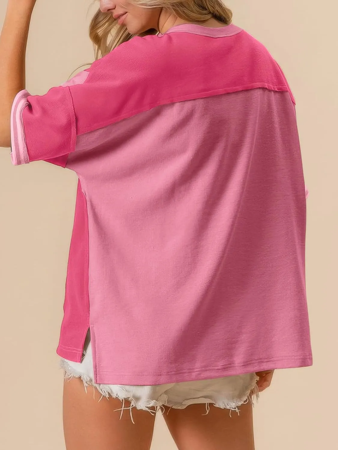 Womens Summer Striped T Shirts Casual Color Block Short Sleeve Tops Oversized Crew Neck Tees