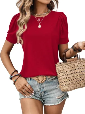 Womens Summer Tops 2025 Puff Short Sleeves Shirts Dressy Casual Tee Ladies Blouses Stylish T-Shirts Cute Spring Tshirts