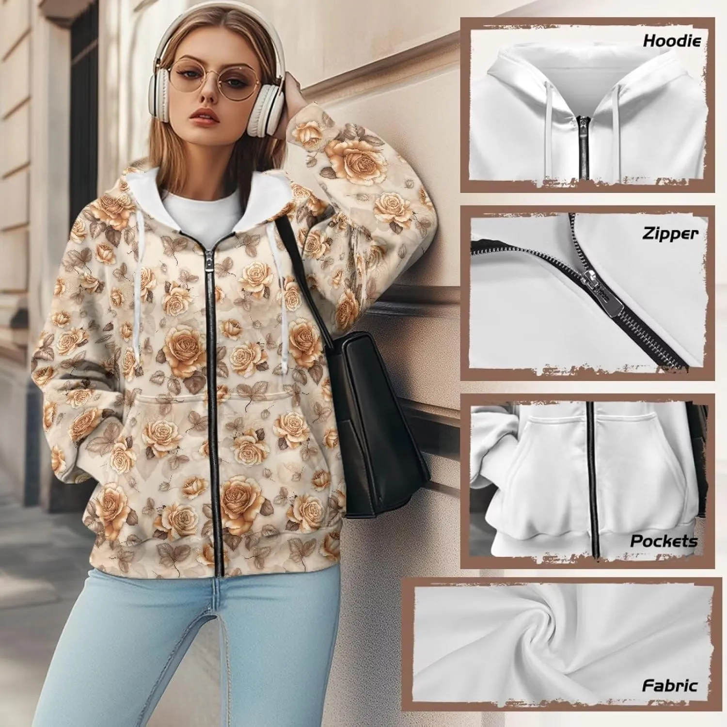 Women's Sweatshirts Hoodie Full Zip UP Oversized Fashion Jacket Long Sleeve Casual Outfits with Pockets