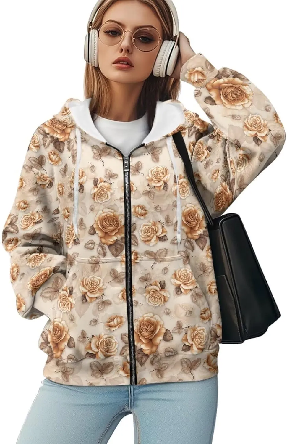Women's Sweatshirts Hoodie Full Zip UP Oversized Fashion Jacket Long Sleeve Casual Outfits with Pockets