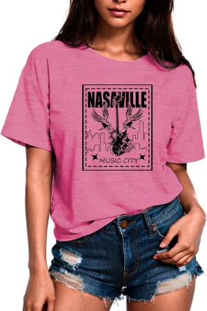 Womens T Shirts Nasaville Concert Country Music Shirt Rock Band Vintage Tee Summer Short Sleeve Graphic Tops