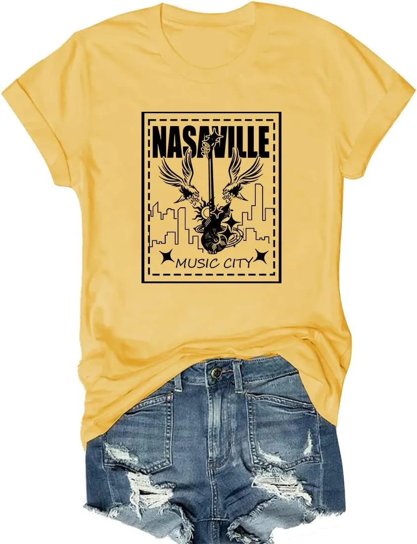 Womens T Shirts Nasaville Concert Country Music Shirt Rock Band Vintage Tee Summer Short Sleeve Graphic Tops