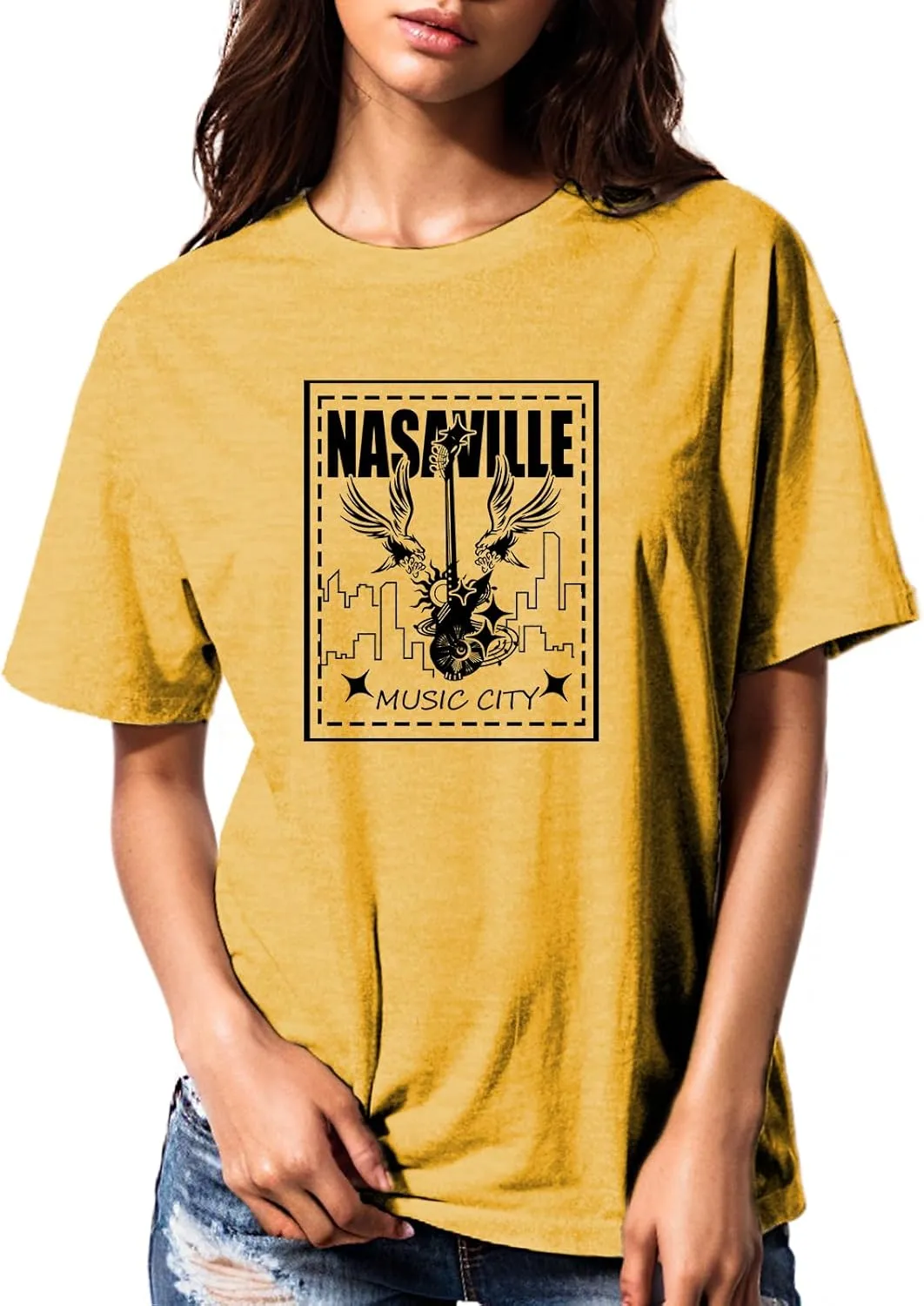 Womens T Shirts Nasaville Concert Country Music Shirt Rock Band Vintage Tee Summer Short Sleeve Graphic Tops