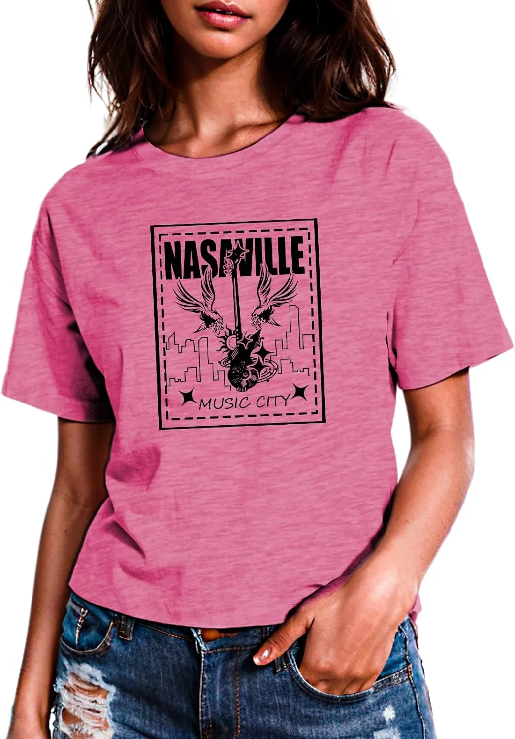 Womens T Shirts Nasaville Concert Country Music Shirt Rock Band Vintage Tee Summer Short Sleeve Graphic Tops