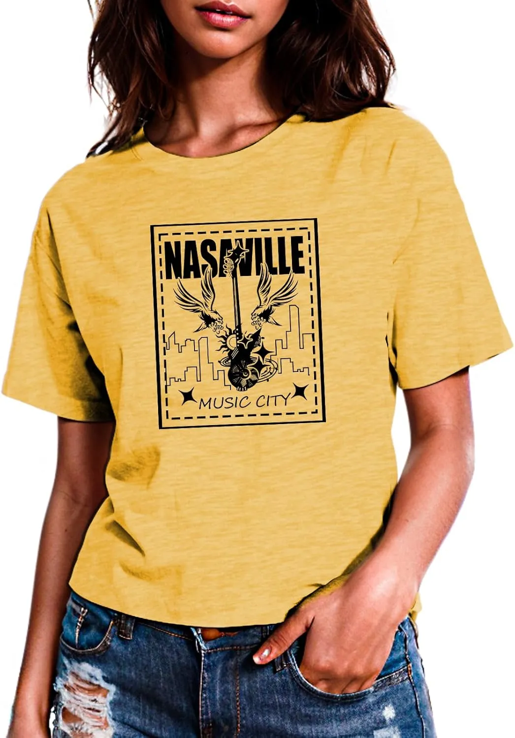 Womens T Shirts Nasaville Concert Country Music Shirt Rock Band Vintage Tee Summer Short Sleeve Graphic Tops
