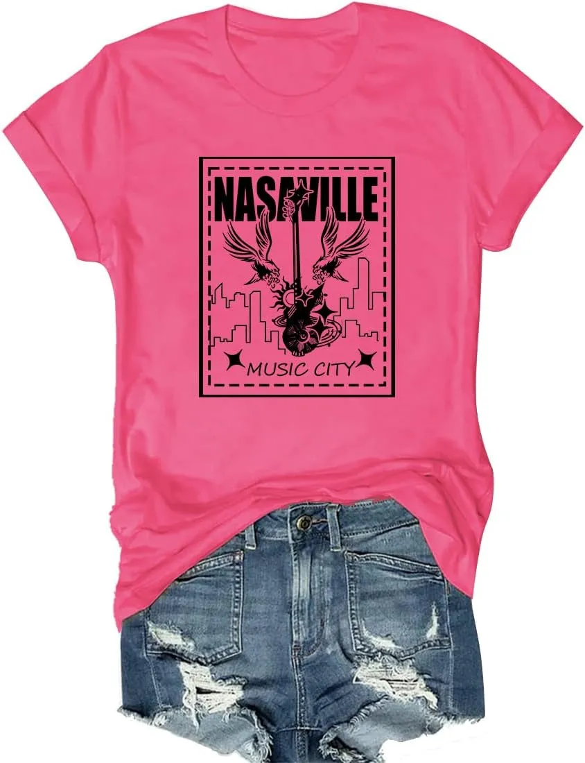 Womens T Shirts Nasaville Concert Country Music Shirt Rock Band Vintage Tee Summer Short Sleeve Graphic Tops