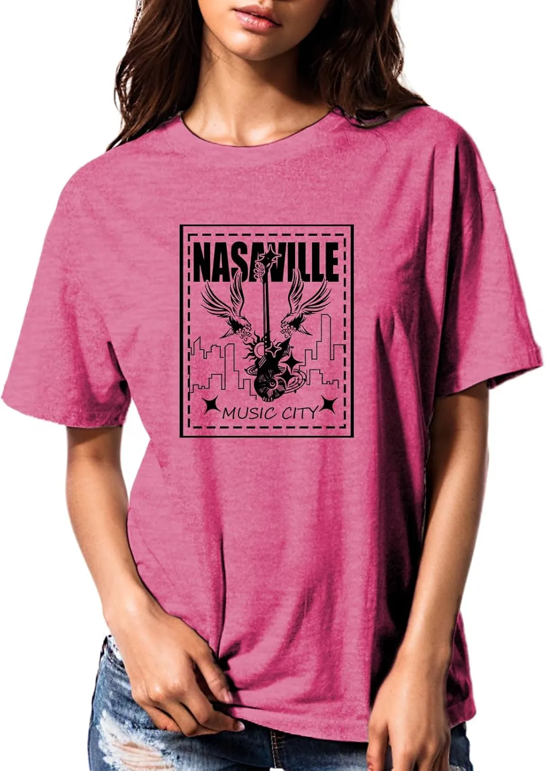 Womens T Shirts Nasaville Concert Country Music Shirt Rock Band Vintage Tee Summer Short Sleeve Graphic Tops