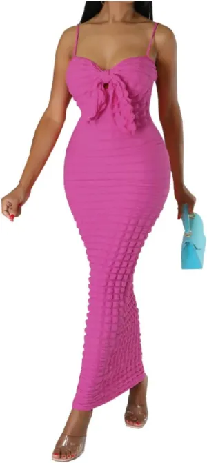 Women's Tie Knot Front Off Shoulder Bodycon Midi Dress Backless Sheath V Neck Bodycon Summer Night Party Dresses