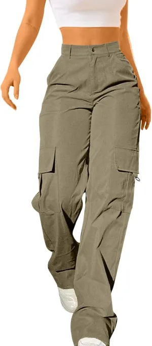 Women's Tummy Control Cargo Pants Trendy Going Out Hiking Joggers Sports Y2k Sweatpants Oversized Drawstring Trousers