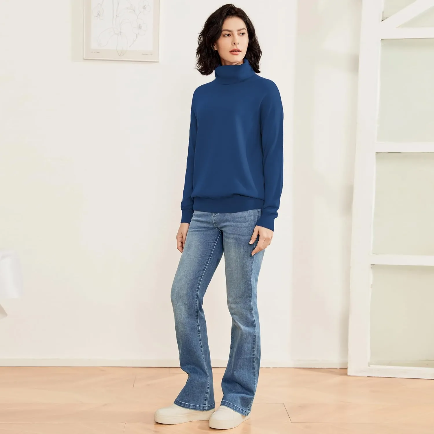 Women's Turtleneck Sweater Long Sleeve Lightweight Pullover Knit Tops