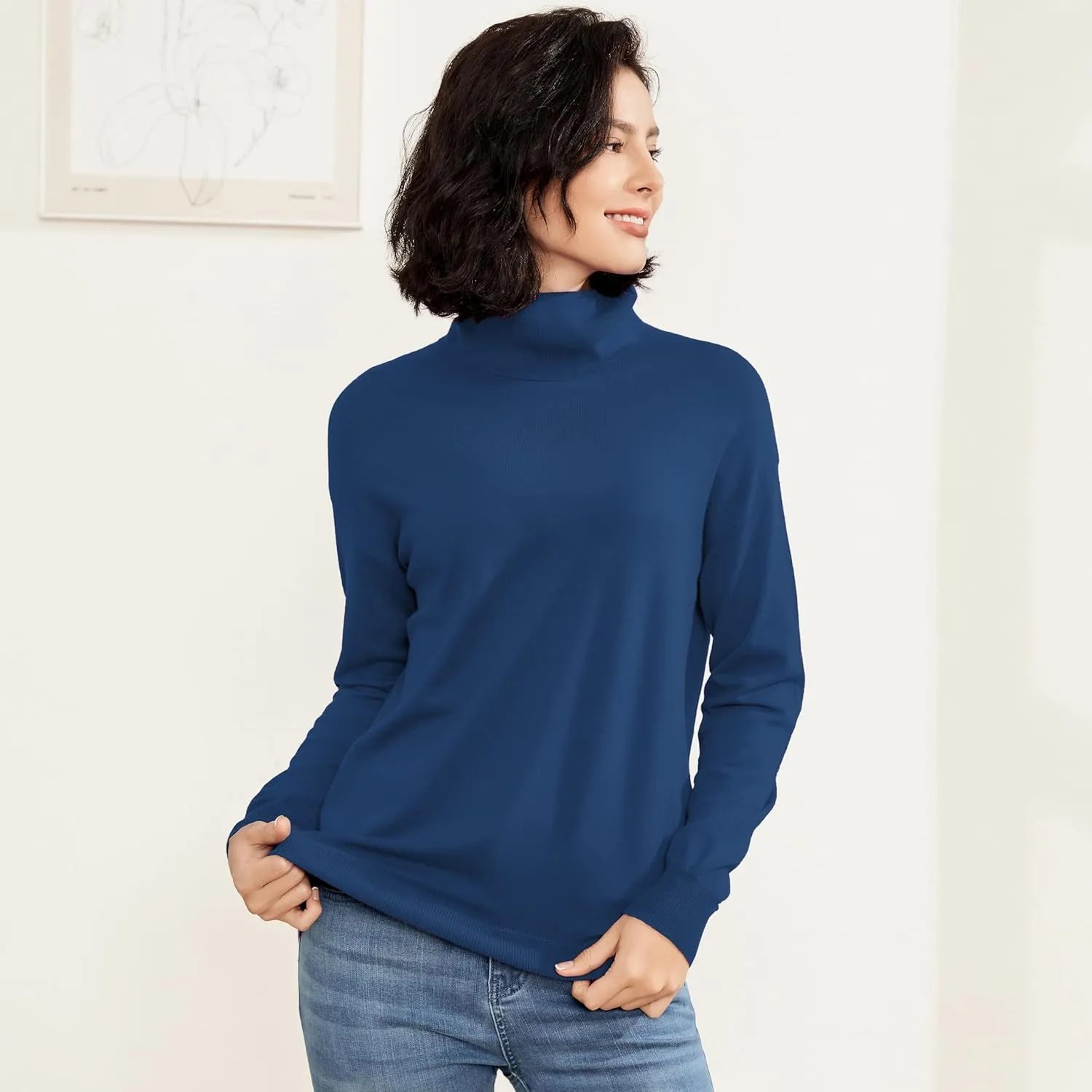 Women's Turtleneck Sweater Long Sleeve Lightweight Pullover Knit Tops