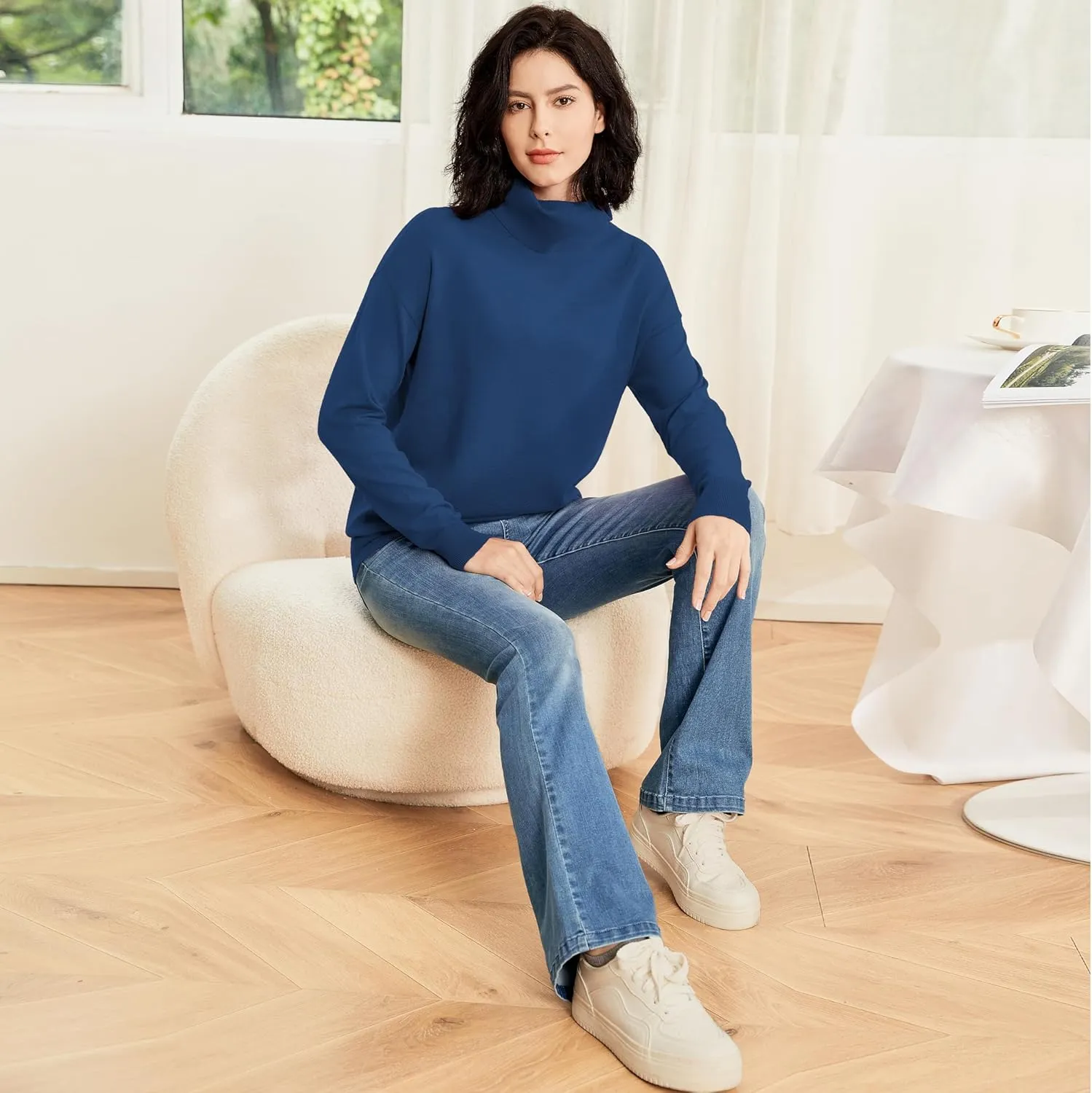 Women's Turtleneck Sweater Long Sleeve Lightweight Pullover Knit Tops