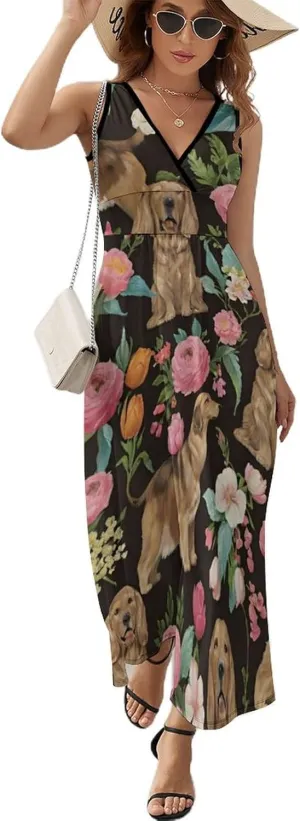 Women's V-Neck Sleeveless Flared Midi Dress for Vacation Party Wedding